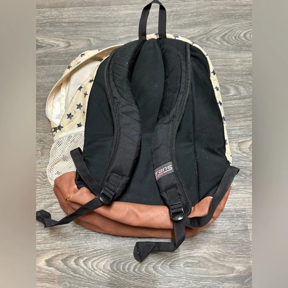 Star Patterned Trans Jansport Backpack - Cream and Brown